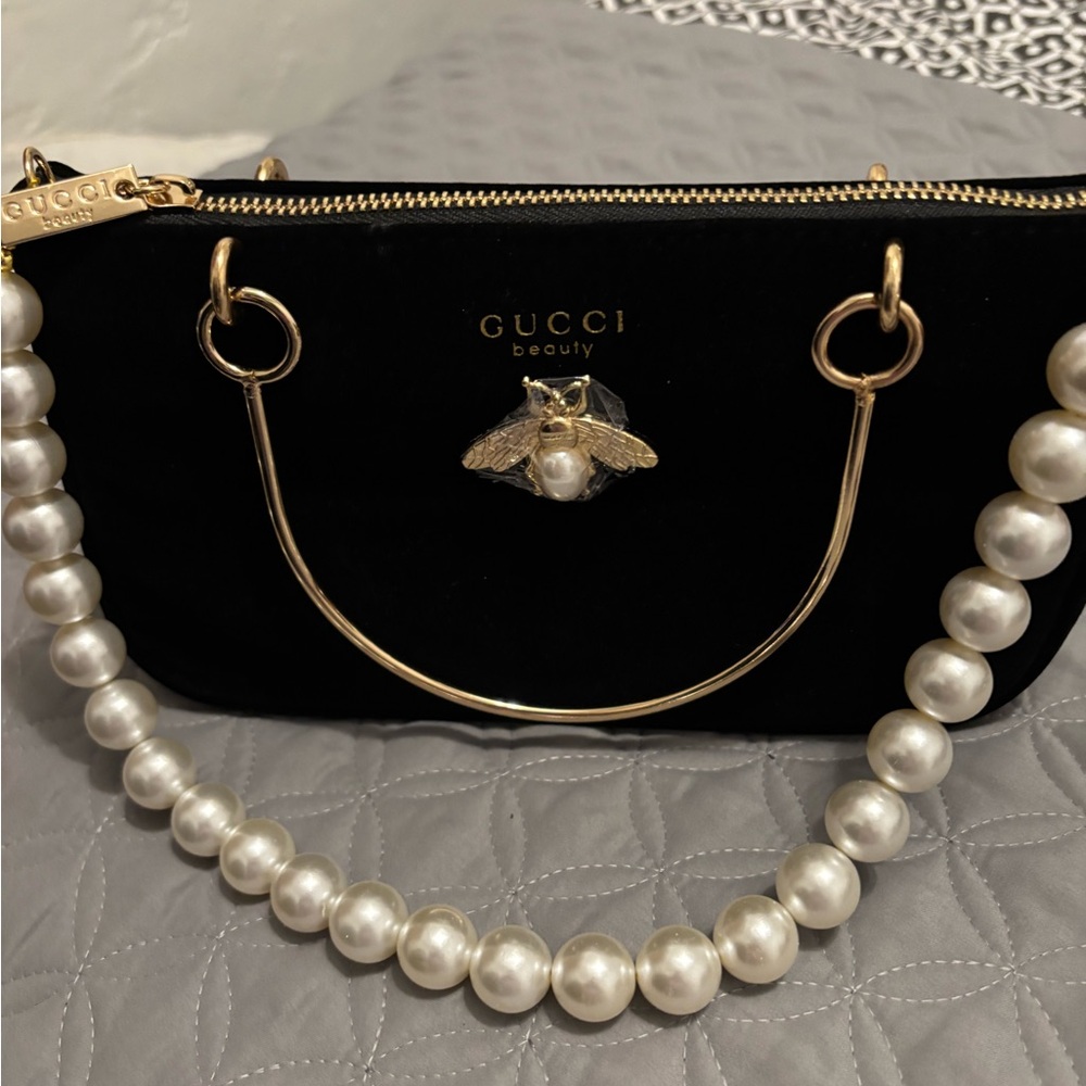 Gucci GWP Black Velvet Cosmetic Bag with Pearl Handle
